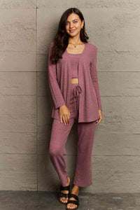 Ninexis Full Size Cropped Top, Long Pants and Cardigan Lounge Set