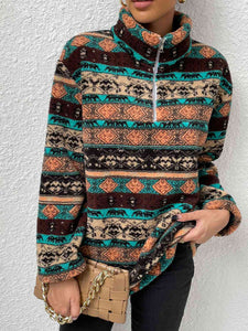 Printed Quarter-Zip Long Sleeve Sweater - Rags 2 Riches Shop