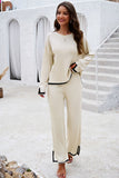 Contrast Trim Round Neck Top and Pants Set