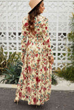 Floral Frill Trim Flounce Sleeve Plunge Maxi Dress