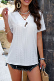 Eyelet Decorative Button V-Neck T-Shirt