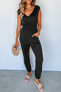 V-Neck Wide Strap Pocketed Jumpsuit