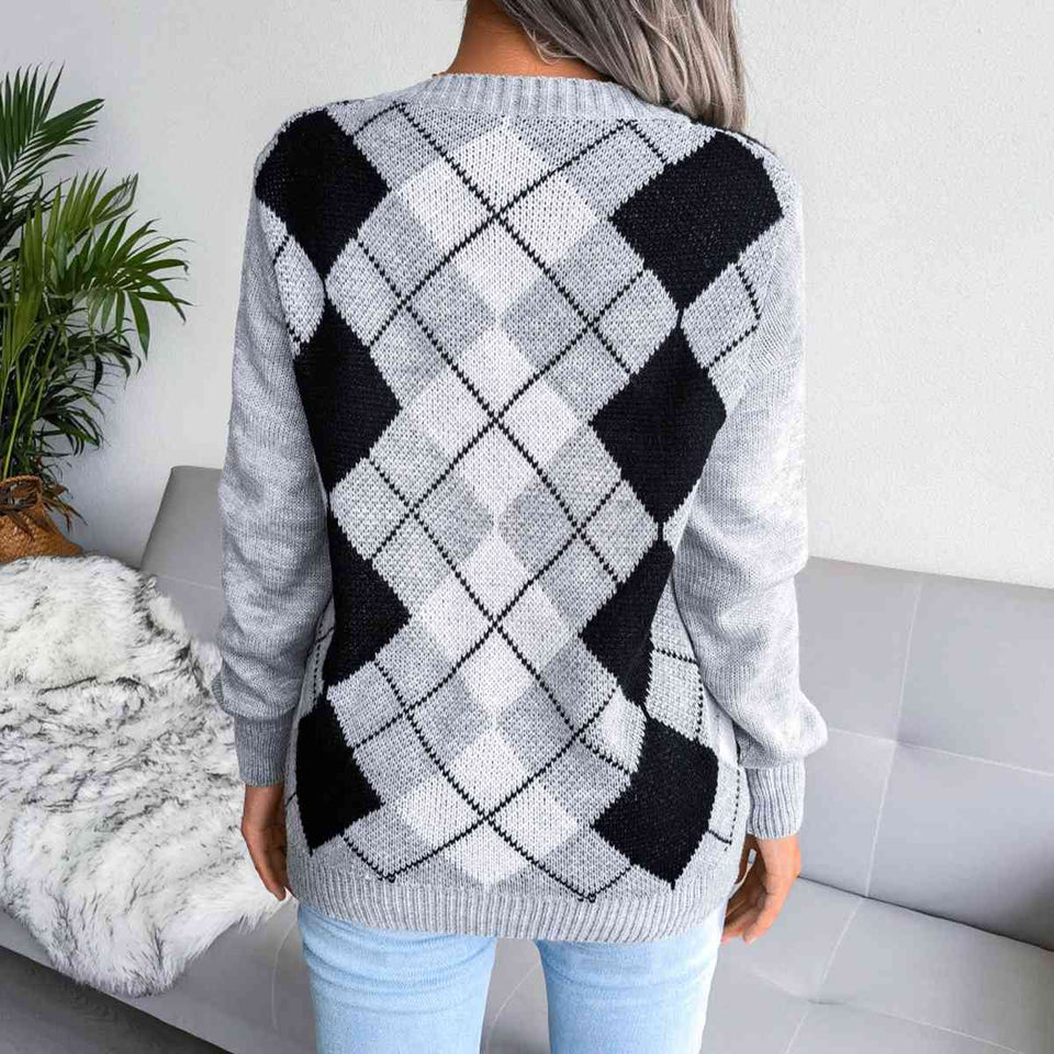 Geometric V-Neck Sweater - Rags 2 Riches Shop