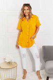 Zenana Full Size Summer Breeze Gauze Short Sleeve Shirt in Mustard