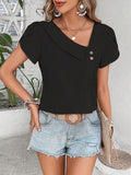 Decorative Button Asymmetrical Neck Blouse