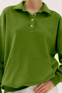 Ninexis Full Size Quarter-Button Collared Sweatshirt