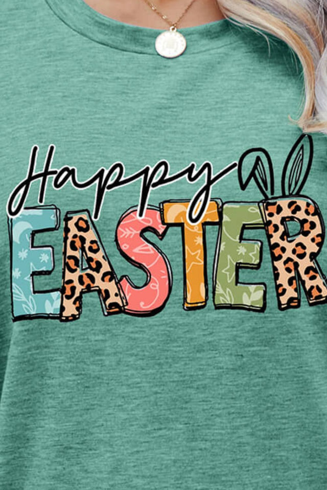 HAPPY EASTER Graphic Round Neck Tee Shirt