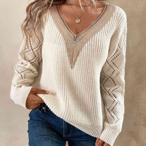 Contrast V-Neck Sweater - Rags 2 Riches Shop