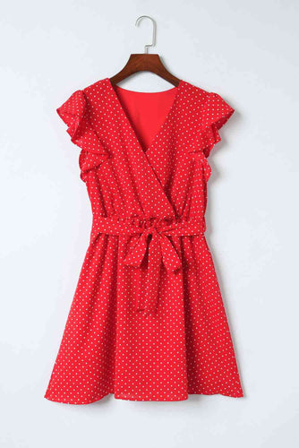 Polka Dot Surplice Neck Tie Waist Dress - Rags 2 Riches Shop