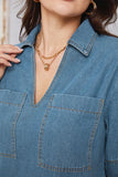 Pocketed Collared Neck Mini Denim Dress