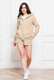 Zip Up Drawstring Hoodie and Shorts Set