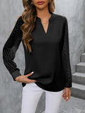 Notched Long Sleeve Blouse