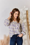 Hailey & Co Full Size Lace Detail Printed Blouse