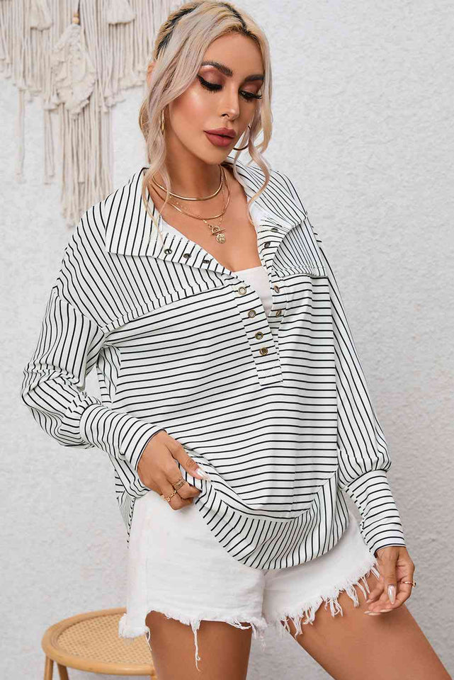 Full Size Striped Collared Top - Rags 2 Riches Shop