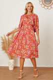 Floral Tie Neck Half Sleeve Dress