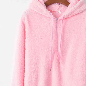 Quarter-Zip Drawstring Teddy Hoodie - Rags 2 Riches Shop