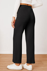 Textured Elastic Waist Straight Pants