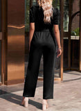 Belted Puff Sleeve V-Neck Jumpsuit