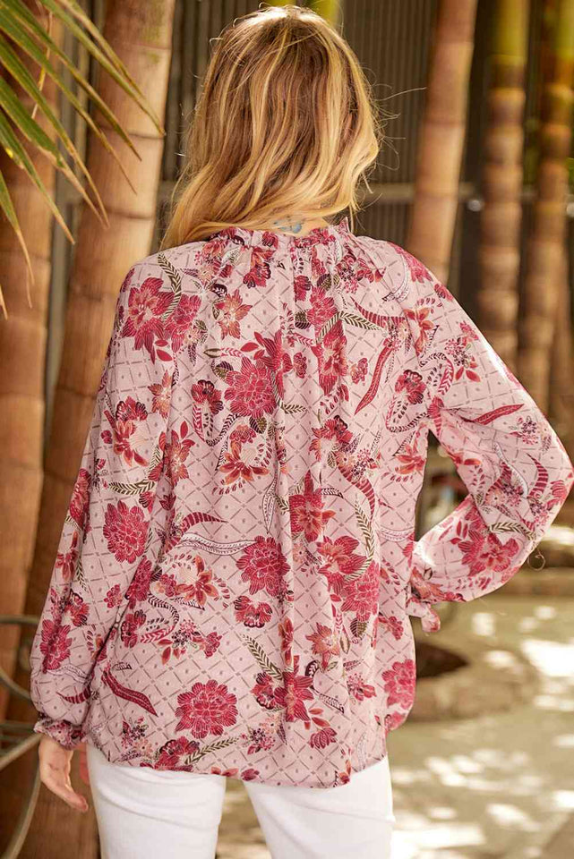 Floral Tie Neck Flounce Sleeve Blouse - Rags 2 Riches Shop