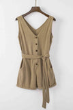 Tie-Waist Buttoned Plunge Sleeveless Romper