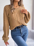 Cable-Knit Round Neck Drop Shoulder Sweater - Rags 2 Riches Shop