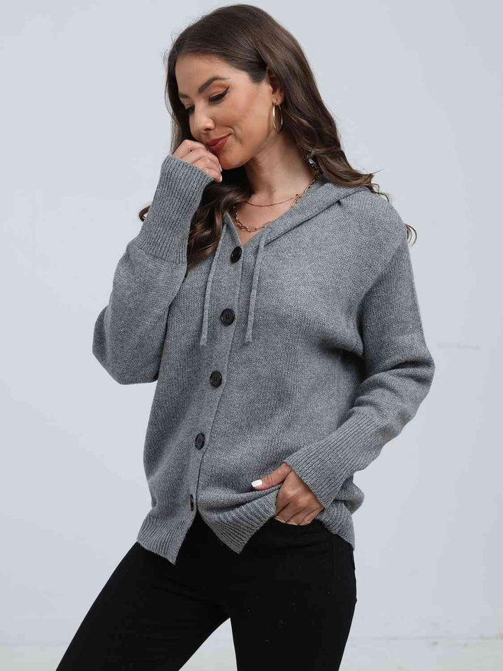 Button Down Drawstring Hooded Cardigan - Rags 2 Riches Shop