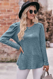 Double Take Round Neck Puff Sleeve Ribbed Top