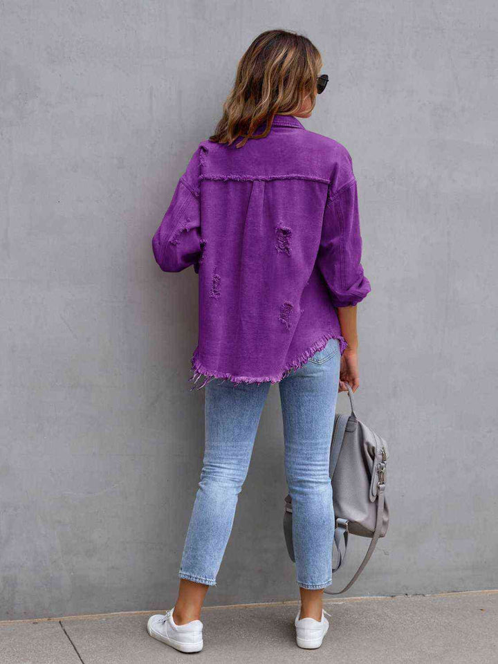 Distressed Drop Shoulder Denim Jacket