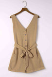 Tie-Waist Buttoned Plunge Sleeveless Romper