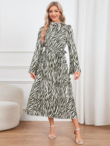 Animal Print Tie Front Ruffle Trim Dress