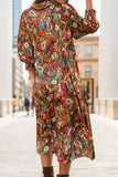 Printed Surplice Lantern Sleeve Midi Dress