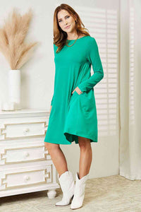 Zenana Full Size Long Sleeve Flare Dress with Pockets