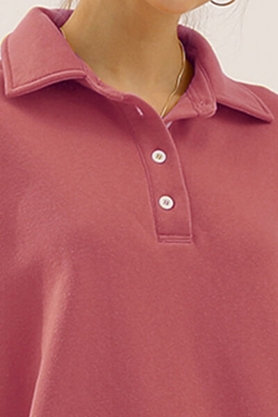 Ninexis Full Size Quarter-Button Collared Sweatshirt