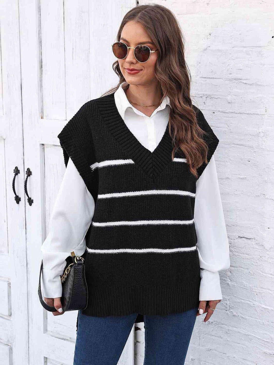 Striped V-Neck Sweater Vest