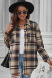 Plaid Curved Hem Dropped Shoulder Longline Shirt Jacket