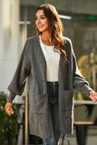 Double Take Drop Shoulder Ribbed Trim Open Front Cardigan