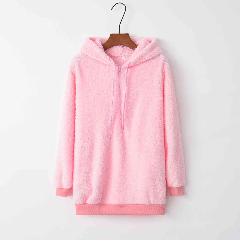 Quarter-Zip Drawstring Teddy Hoodie - Rags 2 Riches Shop