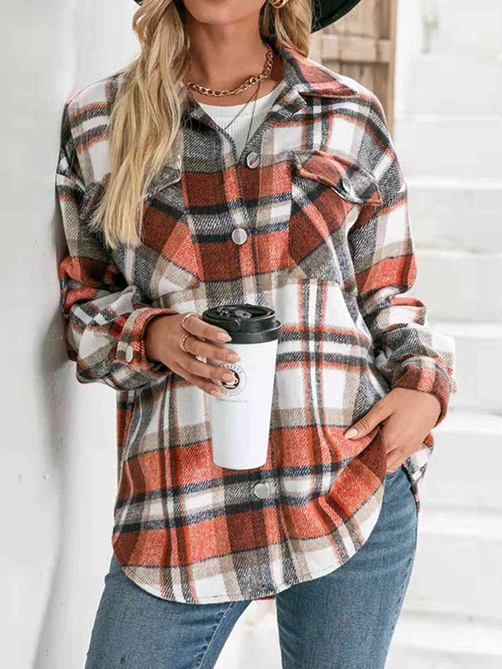 Plaid Collared Neck Button Down Jacket