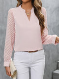 Notched Long Sleeve Blouse