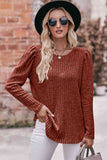 Double Take Round Neck Puff Sleeve Ribbed Top