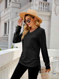 Drawstring V-Neck Long Sleeve T-Shirt - Rags 2 Riches Shop