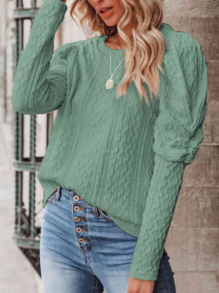 Round Neck Puff Sleeve Knit Top - Rags 2 Riches Shop