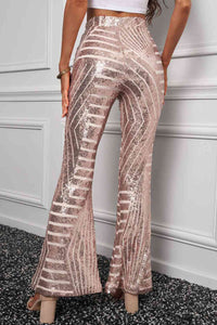 Double Take Sequin High Waist Flared Pants