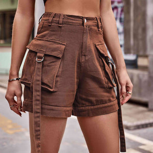 High Waist Denim Cargo Shorts