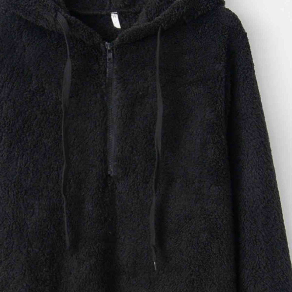 Quarter-Zip Drawstring Teddy Hoodie - Rags 2 Riches Shop