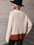 Double Take Color Block Half-Zip Dropped Shoulder Knit Pullover