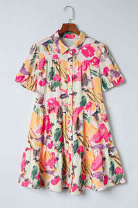 Printed Collared Neck Shirt Dress - Rags 2 Riches Shop