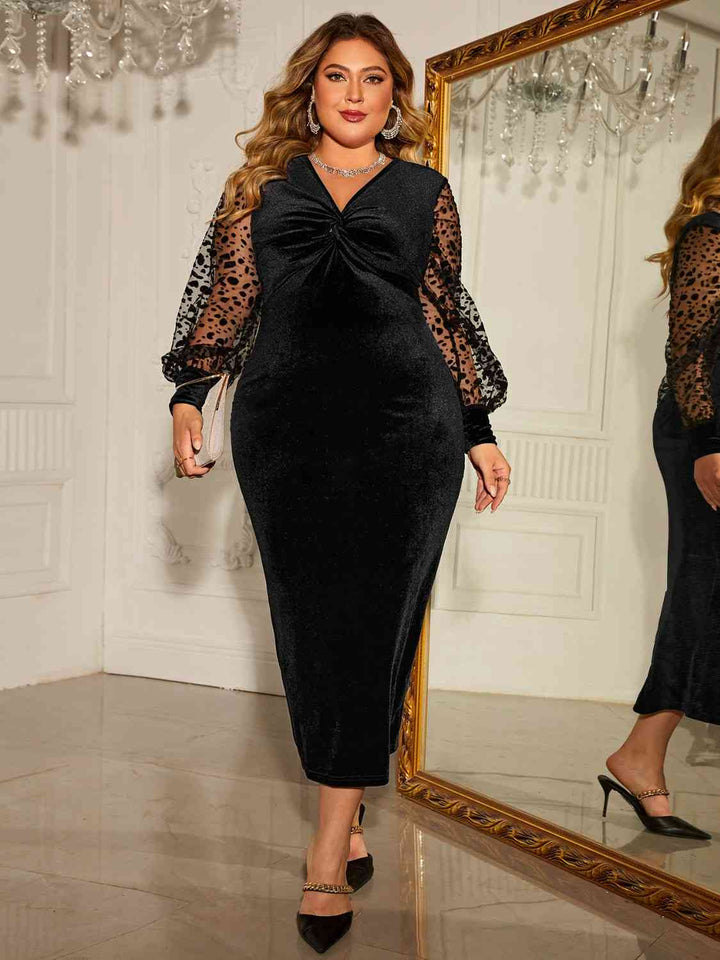 Plus Size Twist Front Lantern Sleeve Slit Dress - Rags 2 Riches Shop