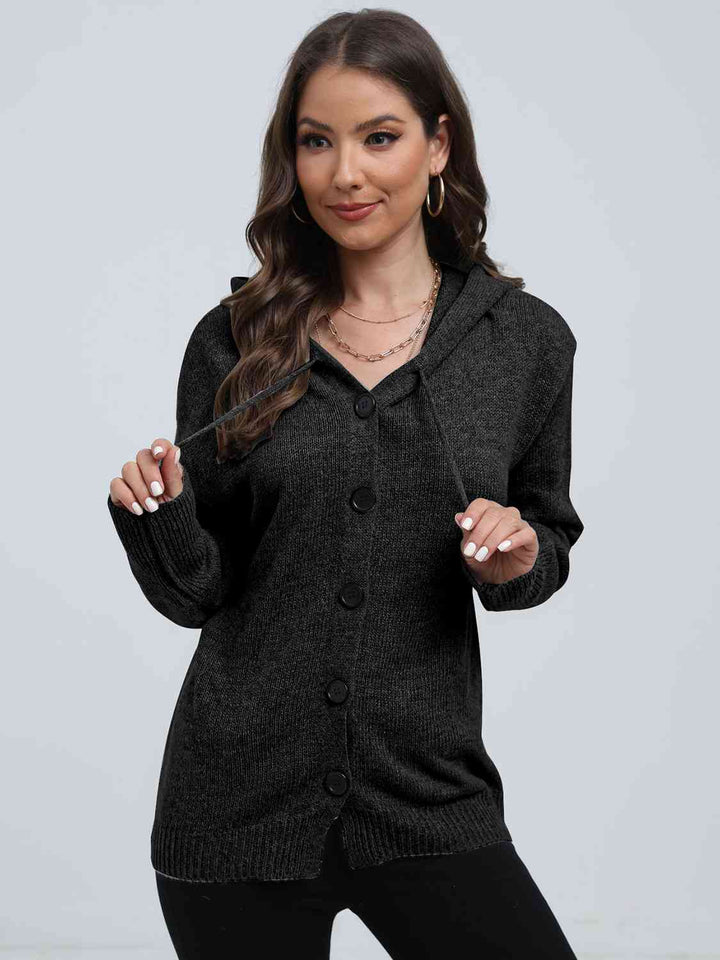 Button Down Drawstring Hooded Cardigan - Rags 2 Riches Shop