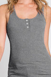 Ninexis Front Button Ribbed Round Neck Tank